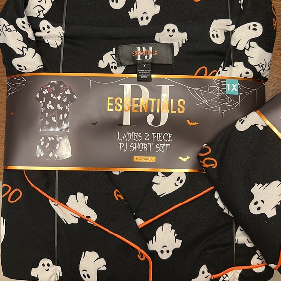 BOO GHOST 2pc Pajama Set * size 1X * White & Orange on Black SHORTS Short Sleeve - Picture 2 of 10